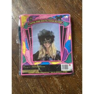 Vintage Mardi Gras Carnival Full Feather Face Mask From K Mart 1 Size Fits All